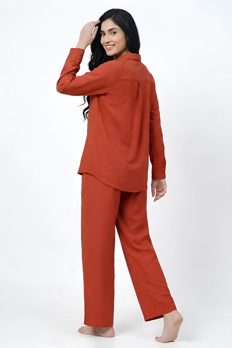 Zivame Mock Linen Woven Loungewear Set - Burnt Brick — image 3